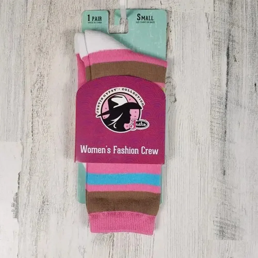 NWT Justin Boots 3 Pairs Fashion Cushioned Sole Crew Socks Women's Size Small